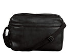 Zip top leather laptop bag black