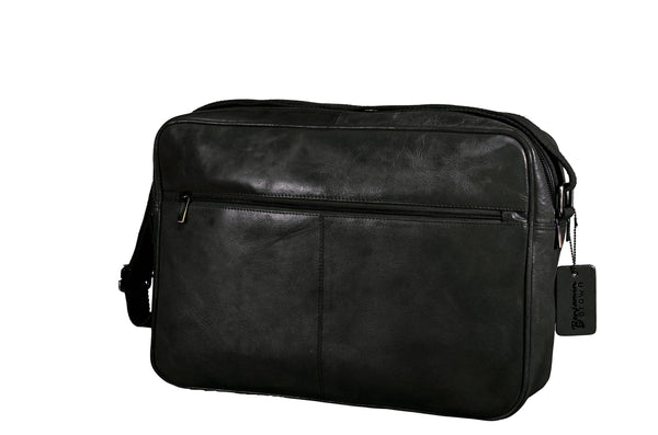 Zip top leather laptop bag black