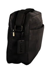 Zip top leather laptop bag black