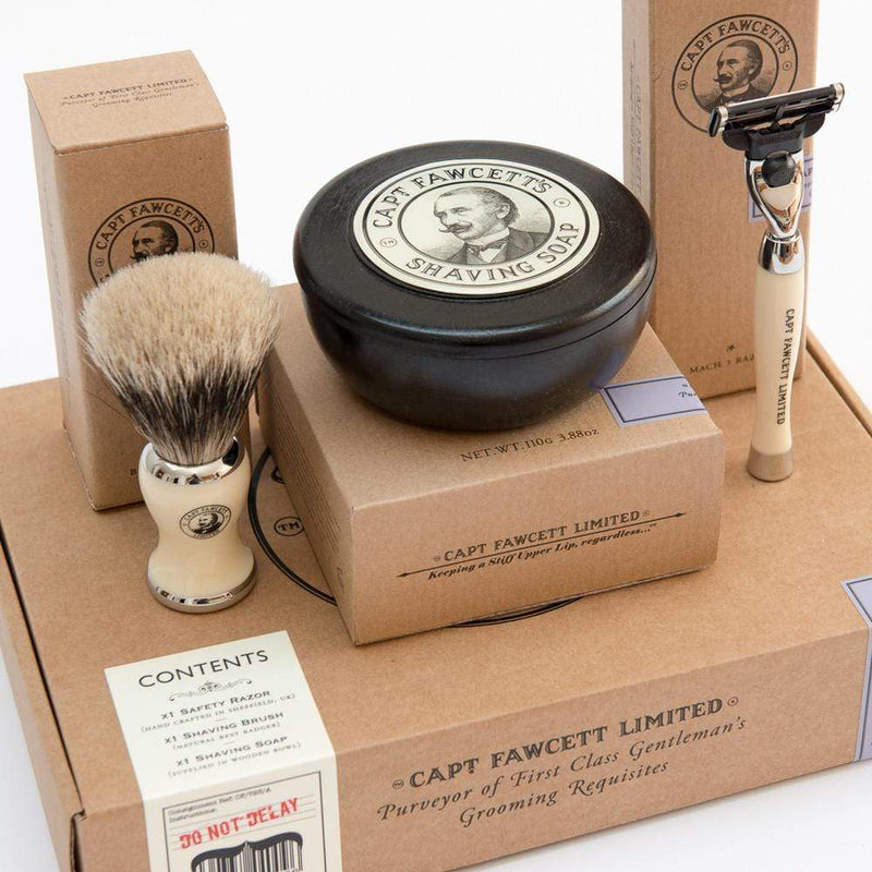 Captain Fawcett, razor, shaving soap, shaving brush, best badger brush