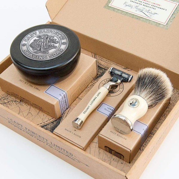 Captain Fawcett, razor, shaving soap, shaving brush, best badger brush