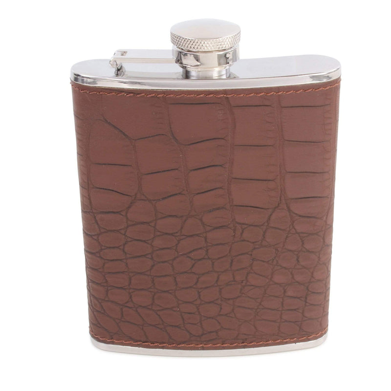 Hip flask, 5 oz, crocodile effect, brown