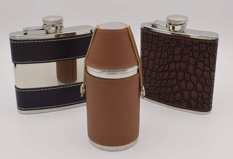 Brown, 6oz, round hip flask, with cup