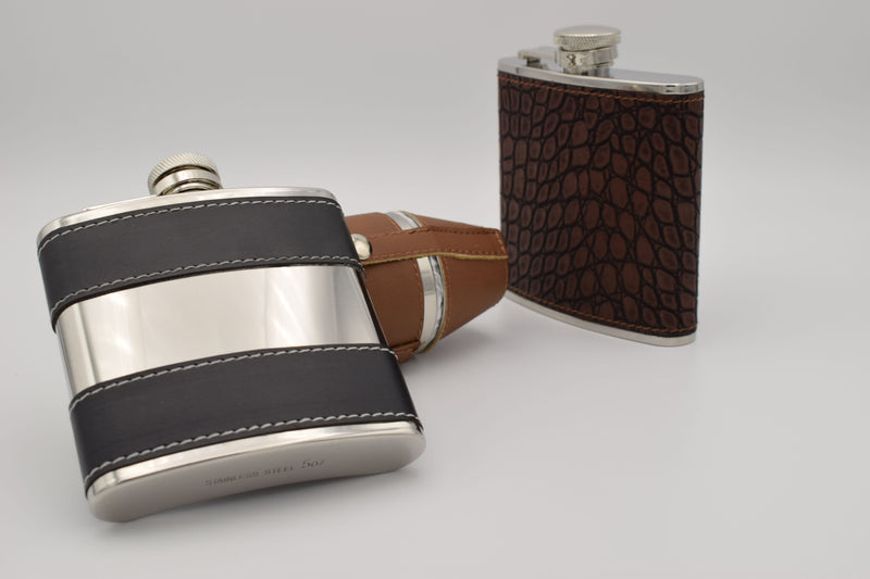 Hip flask, 5 oz, black and steel