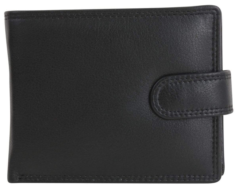 Black leather wallet with coin pouch and tab