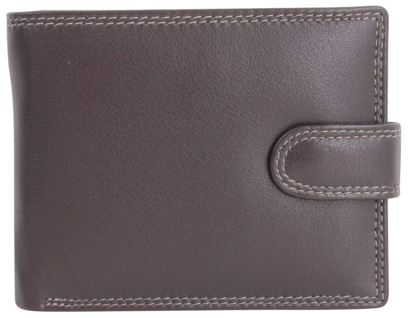 Brown leather wallet with coin pouch and tab