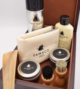 Rosewood box,  leather cream, cream polish, shoe brush, polish cloth, shoe horn, waterproof spray