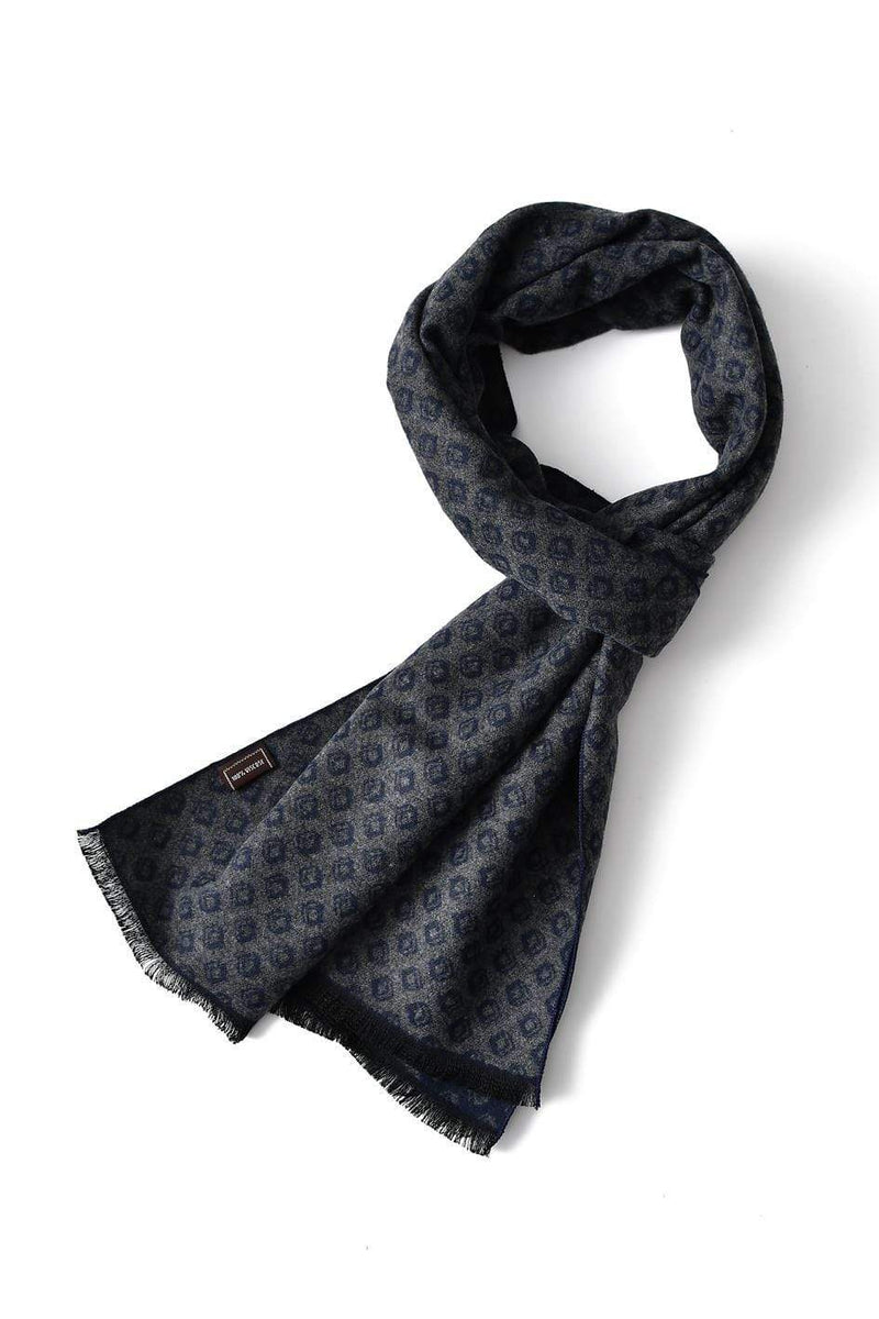 Diamond Pattern Frayed Unisex Scarf  navy blue