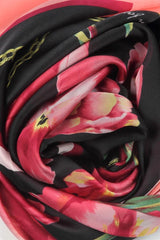 Blossom Tulip Print Silk Scarf  in Black