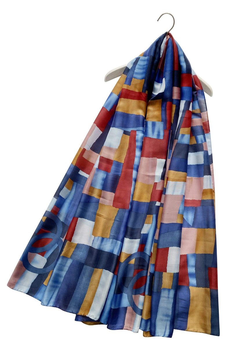 Block Colour Patchwork Silk Scarf blue