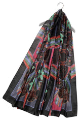 Colourful Floral Dream Catcher Silk Scarf black