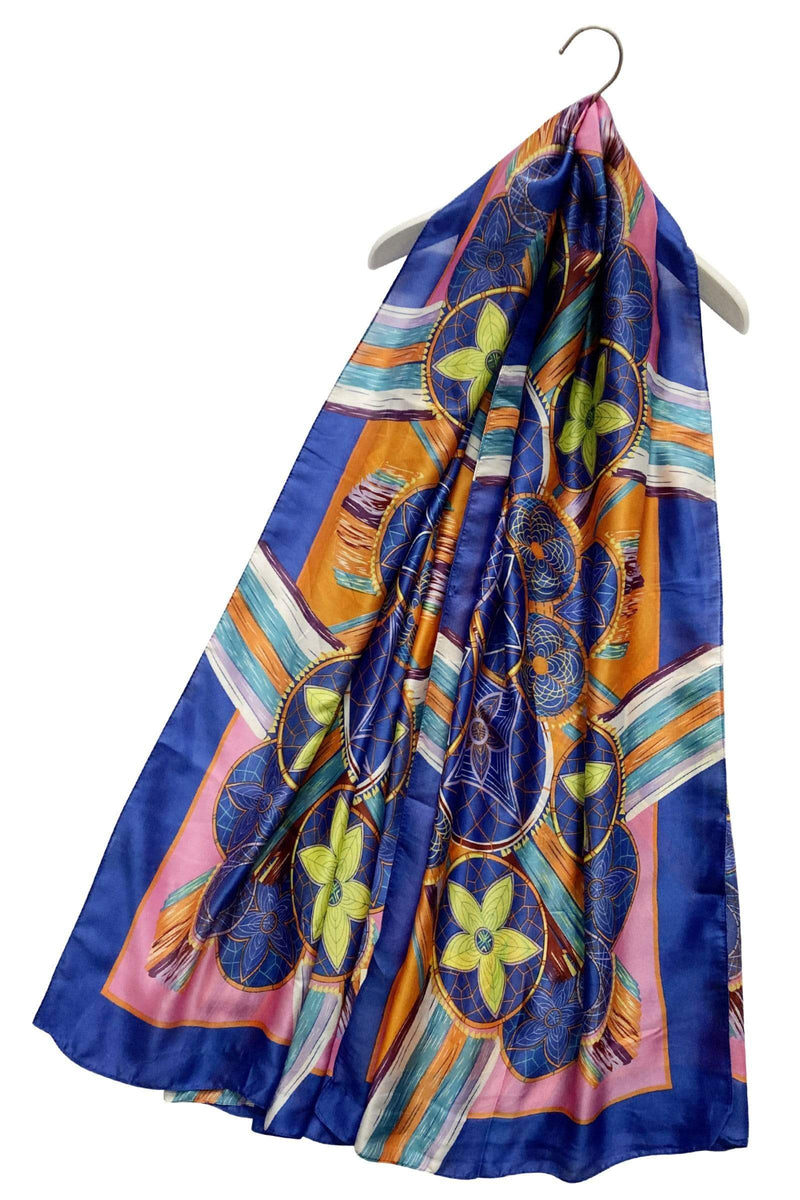 Colourful Floral Dream Catcher Silk Scarf blue