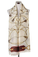 Elegant Tassel & Buckle Print Silk Scarf cream