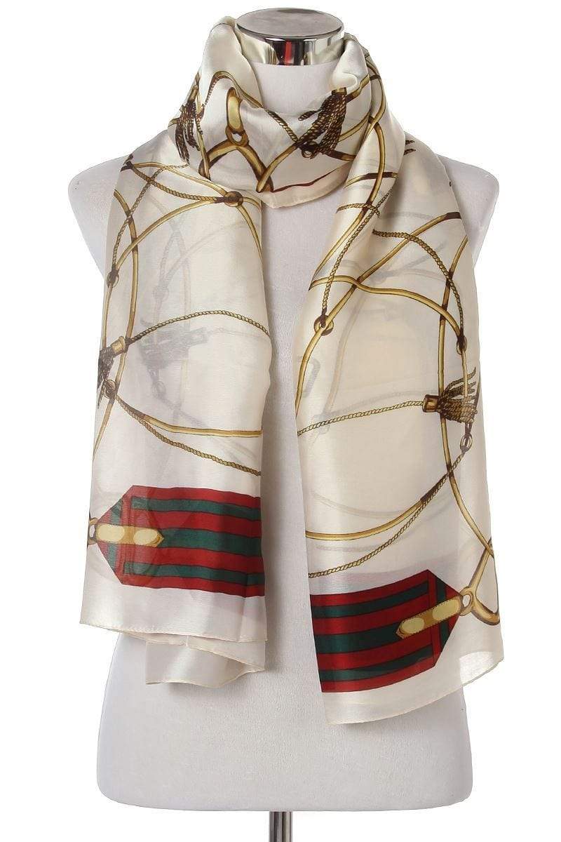 Elegant Tassel & Buckle Print Silk Scarf in various colours