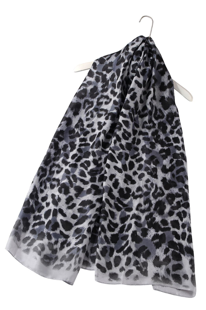 Animal Leopard Print Silk Scarf grey