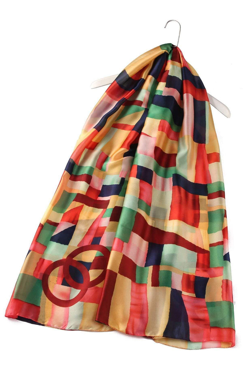 Block Colour Patchwork Silk Scarf red