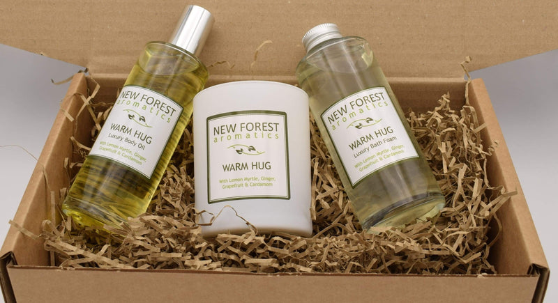 New Forest Aromatics Warm Hug body oil, candle, bath foam