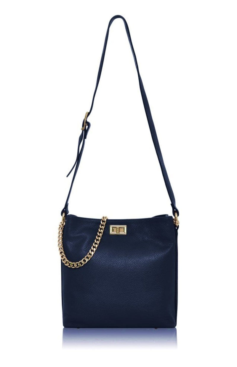 Navy Blue Italian leather shoulder bag 