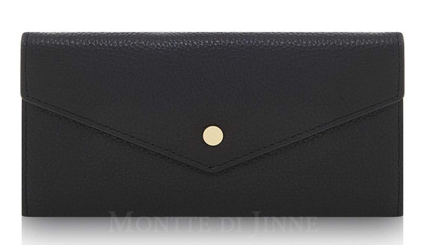 Leather purse with flap in black