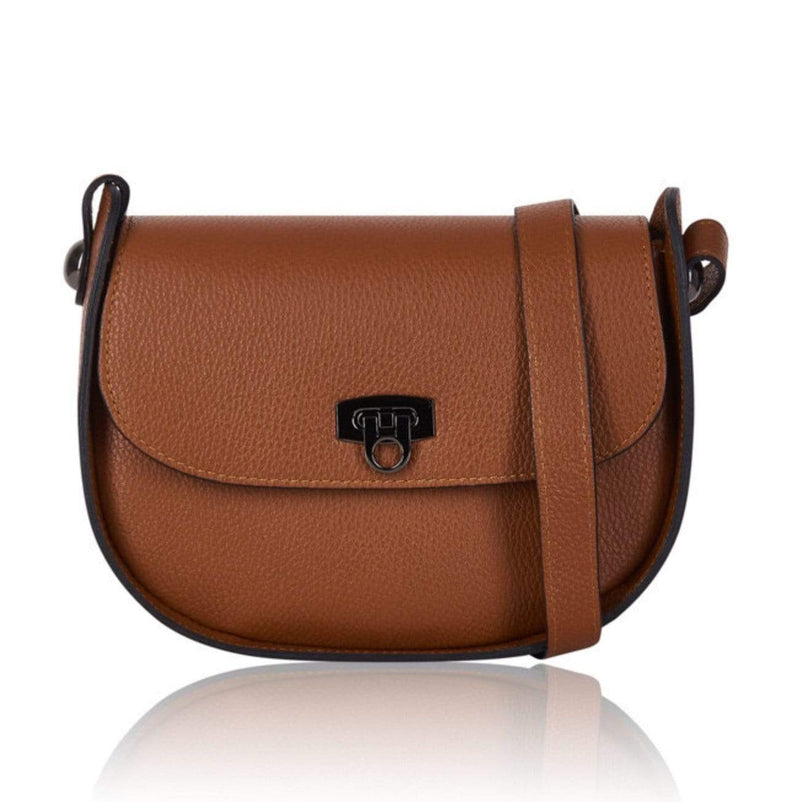 Tan Italian leather crossover bag