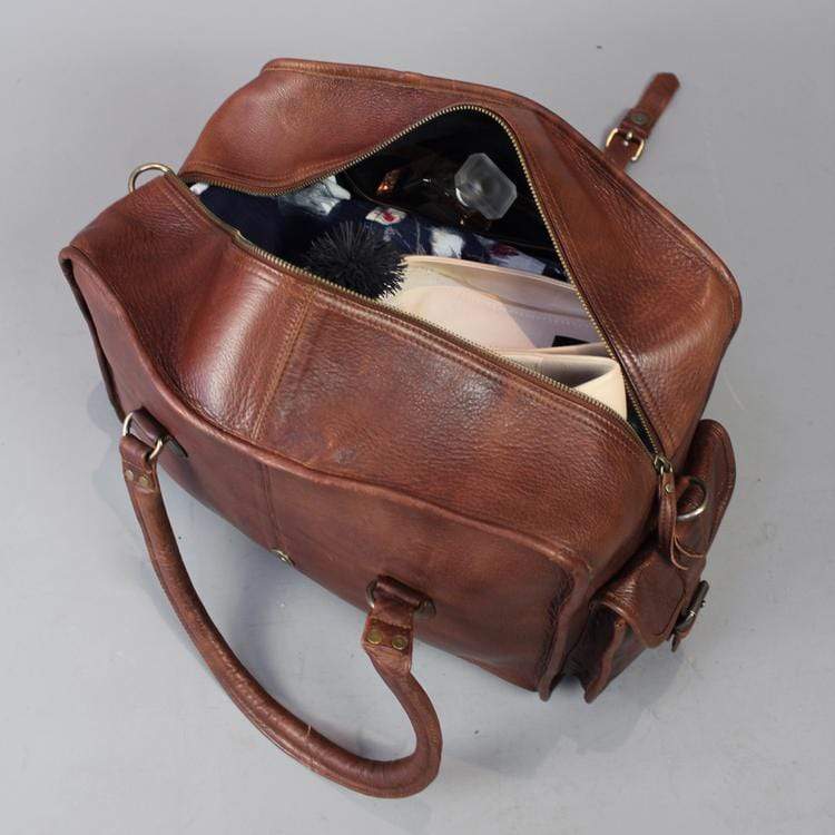 Large Leather Travel Bag with strap
