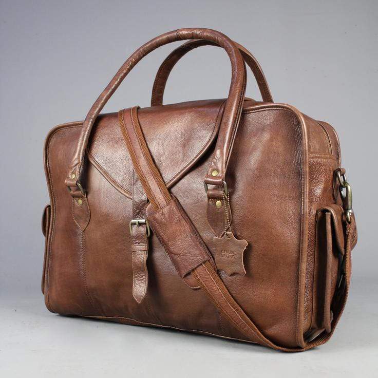 Large Leather Travel Bag with strap and side pockets