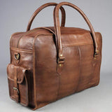 Large Leather Travel Bag with strap and side pockets