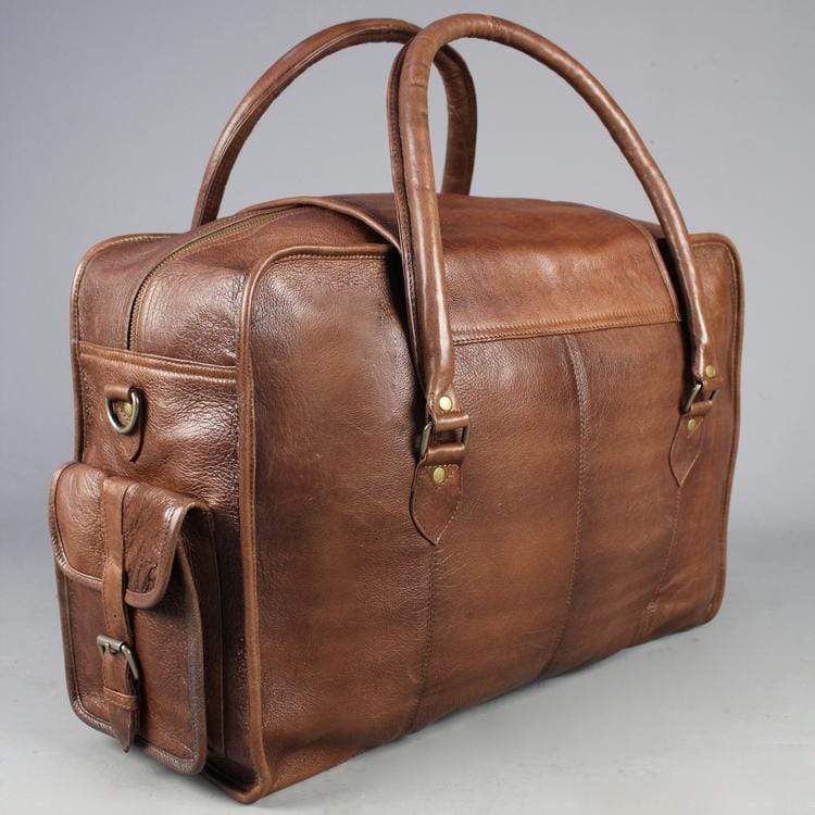 Large Leather Travel Bag with strap and side pockets