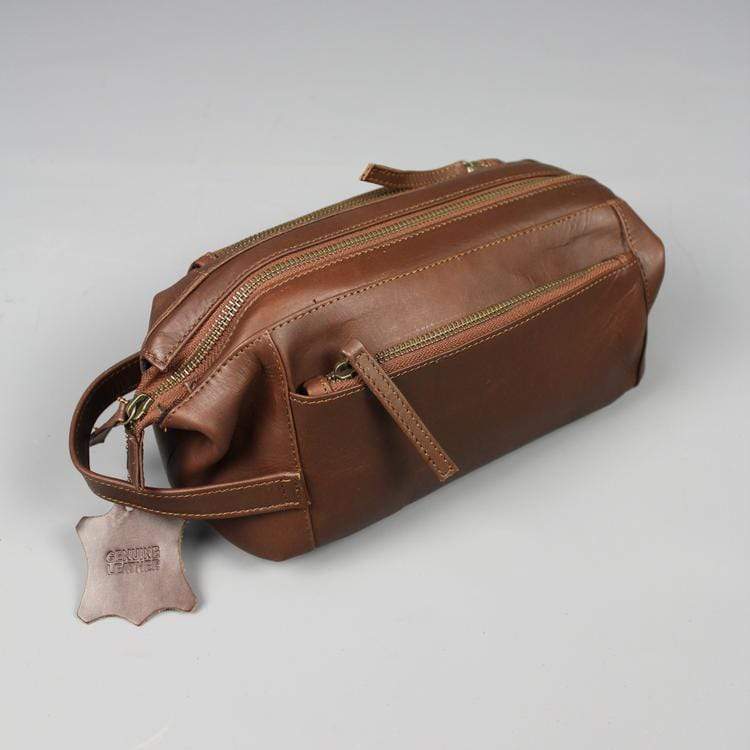 Double Zipped Leather Wash Bag