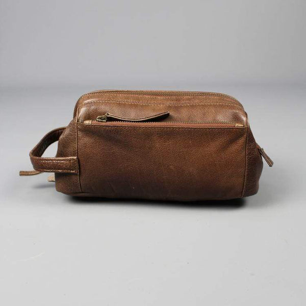 Double Zipped Leather Wash Bag